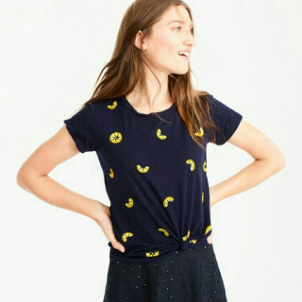 NWT J.Crew Beaded Lemons T-shirt S Navy